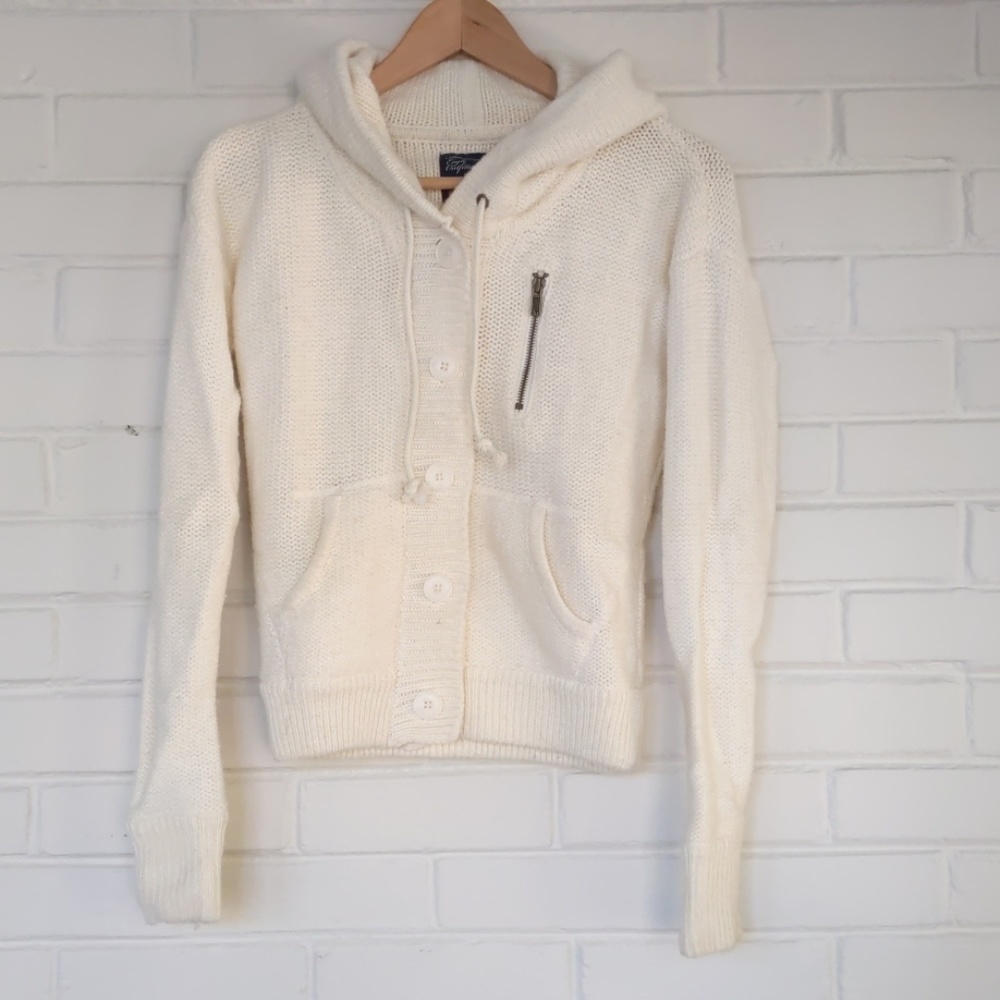 American Eagle Cream Zip Hooded Sweater